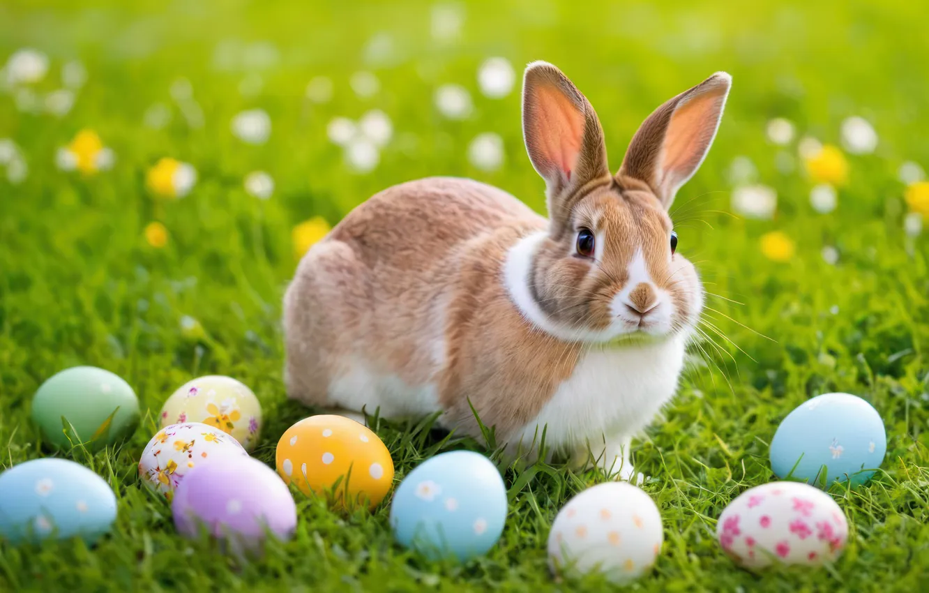 Photo wallpaper flowers, eggs, spring, colorful, Easter, flowers, spring, Easter