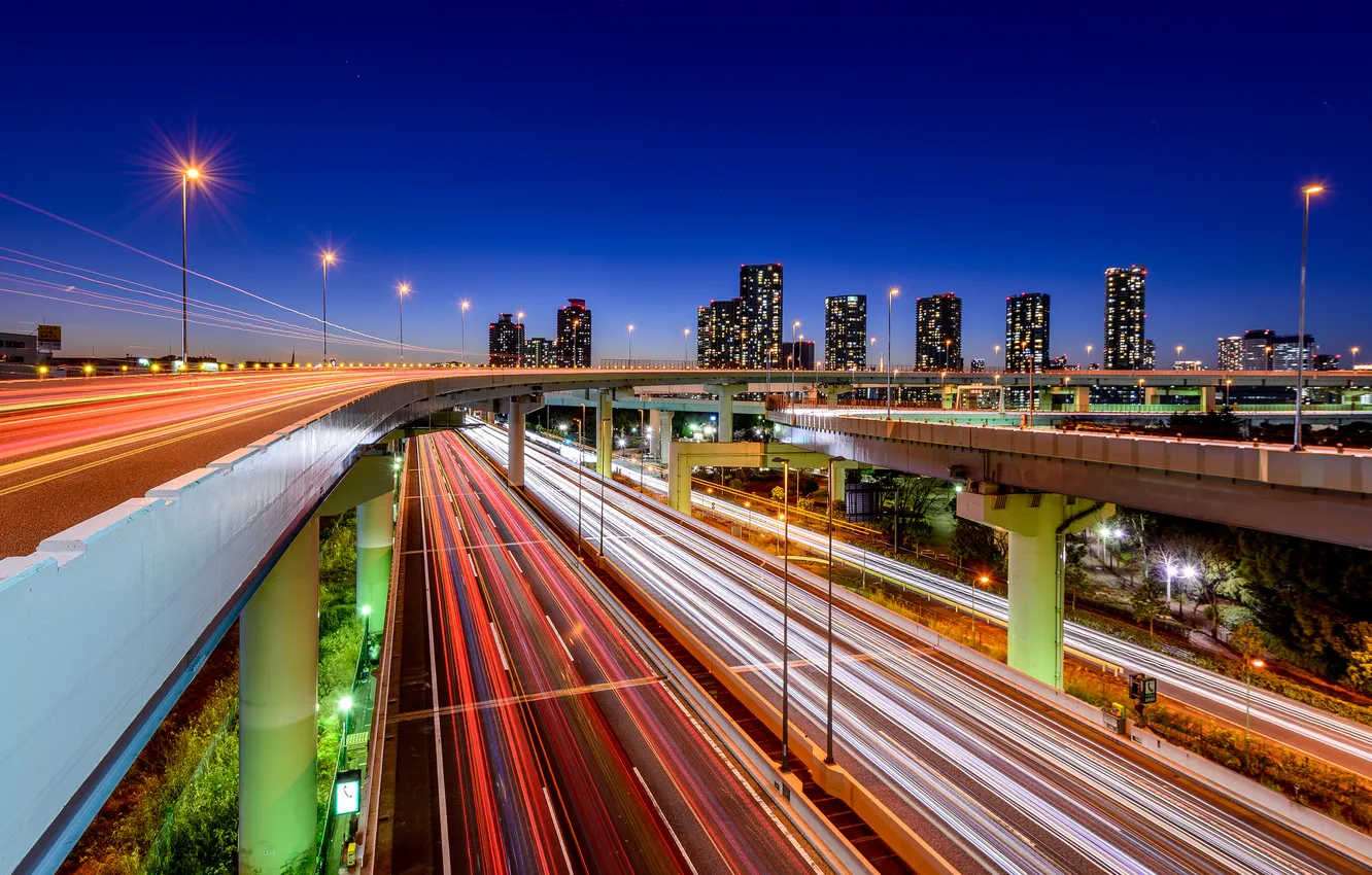 Photo wallpaper night, lights, track, home, Japan, Tokyo