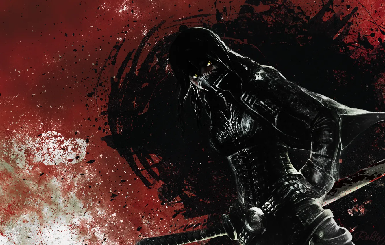 Photo wallpaper girl, sword, katana, warrior, samurai, ninja