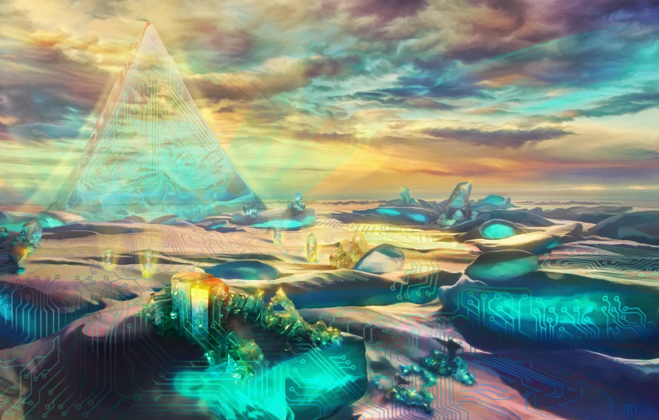 Photo wallpaper the sky, scheme, space, pyramid, control, control, fantasy world, sky