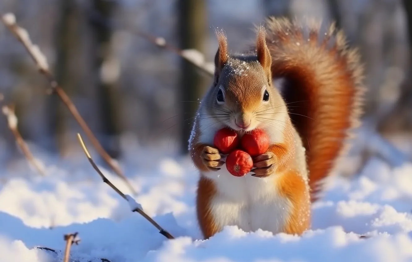 Photo wallpaper winter, look, light, snow, branches, nature, legs, shadow