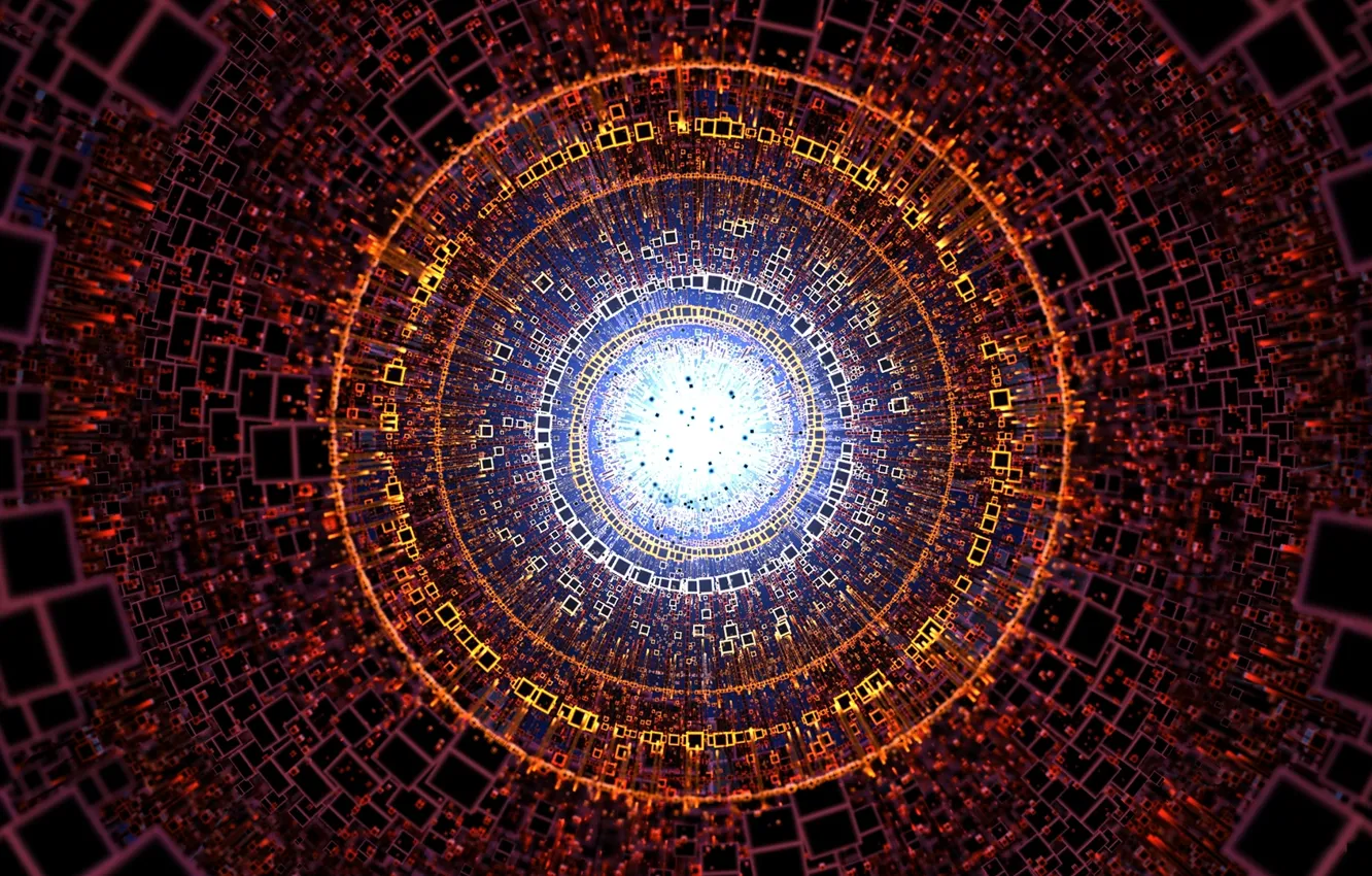 Photo wallpaper light, circles, neon, squares