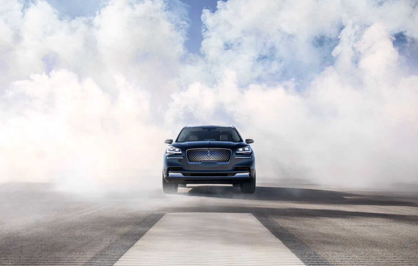 Photo wallpaper Lincoln, smoke, front view, Aviator, 2019