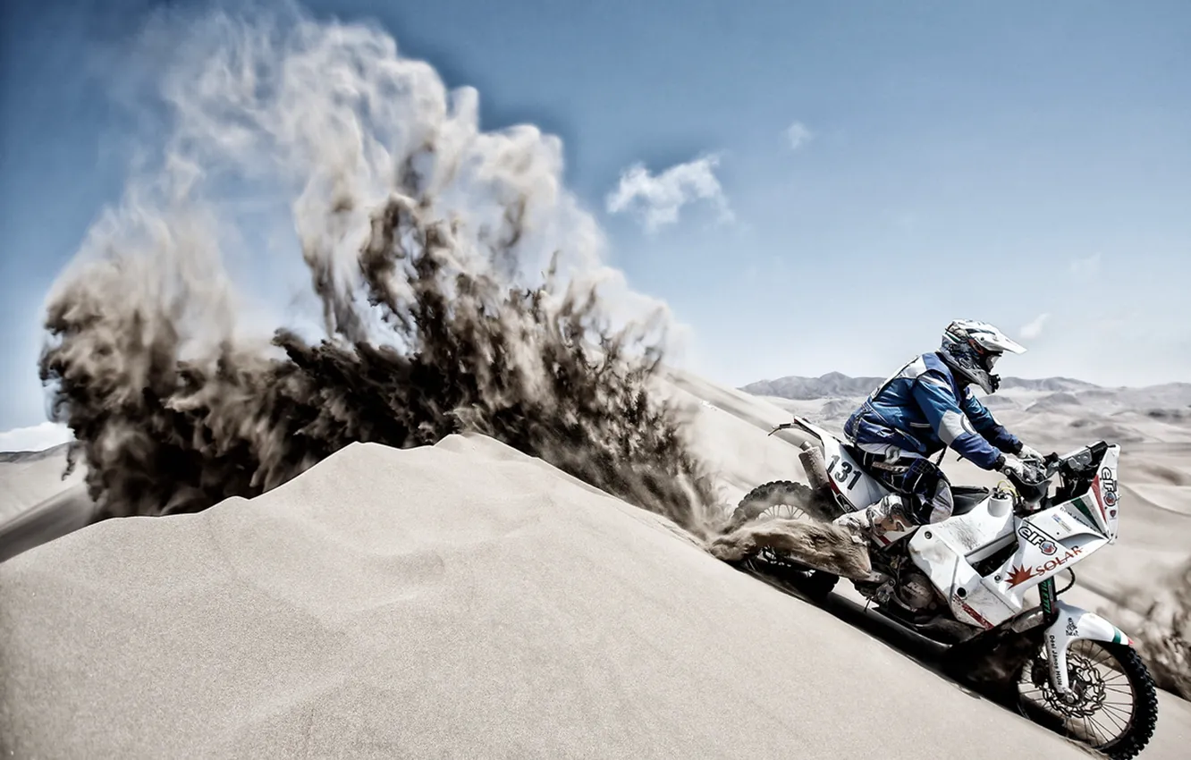 Photo wallpaper sand, motorcycle, pustina