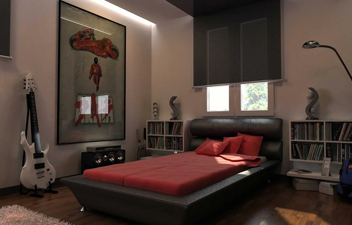 Photo wallpaper design, room, interior, bedroom, Men's bachelor house in a modern style