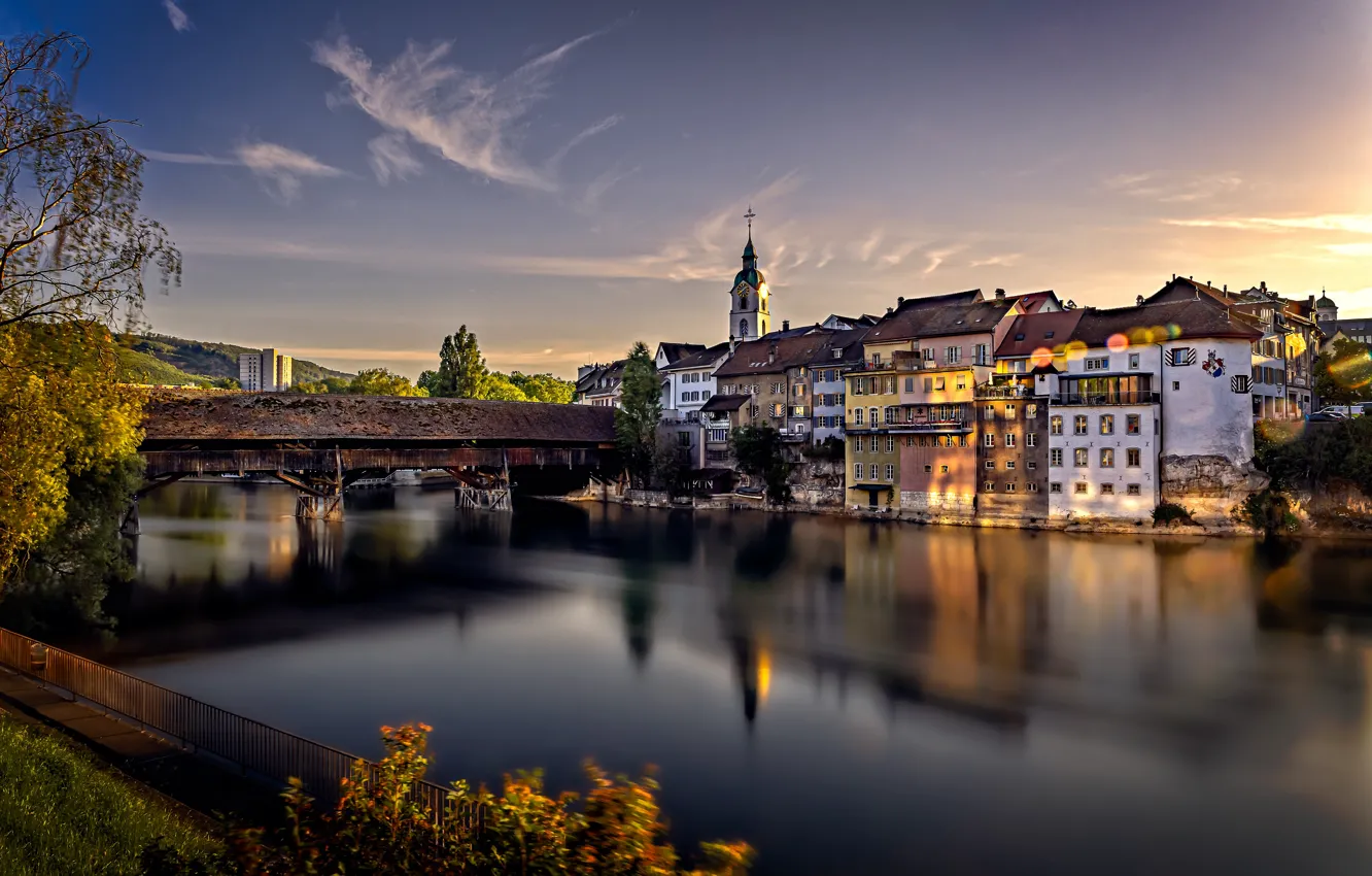 Photo wallpaper bridge, river, building, home, Switzerland, Switzerland, Aare River, Olten