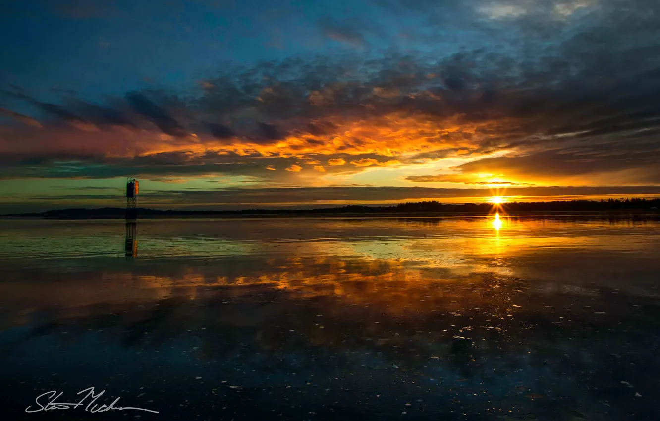 Photo wallpaper the sky, water, the sun, clouds, reflection, river, the evening, Oregon