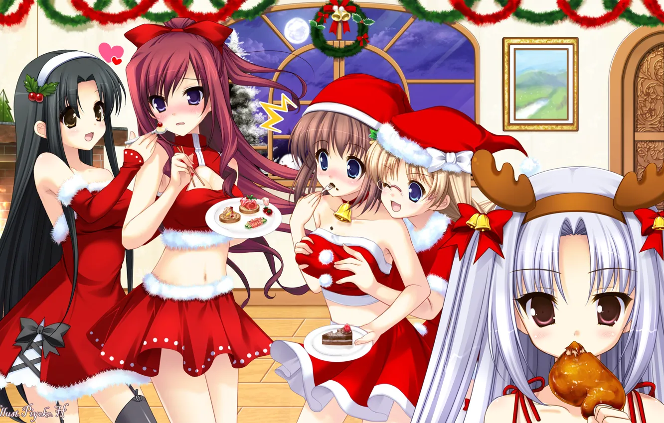 Photo wallpaper girl, new year, food, the situation, deer, 11 eyes