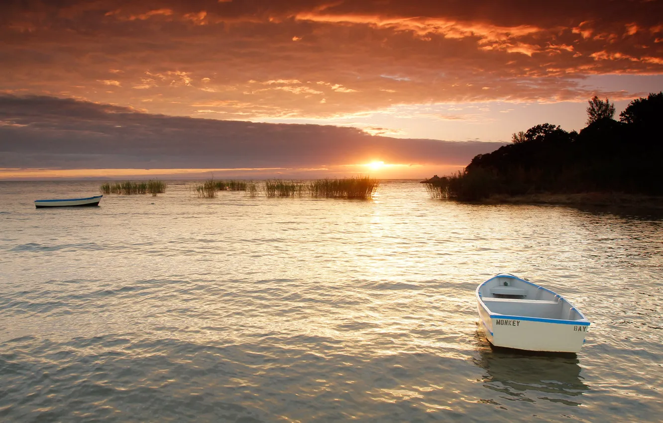Photo wallpaper the sun, nature, sunrise, boat, Africa, weather, Zimbabwe, lake Malawi
