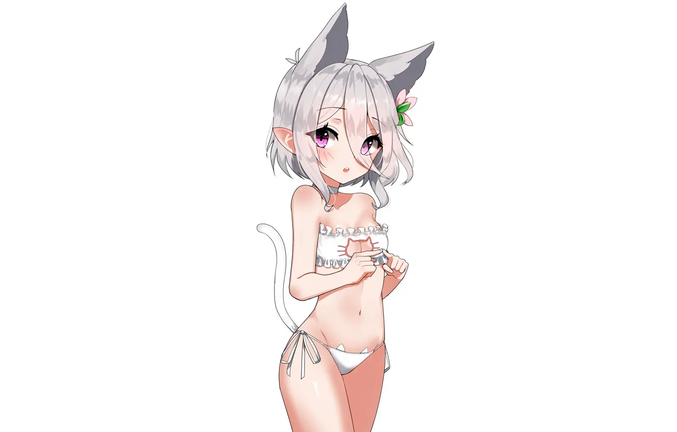 Photo wallpaper girl, sexy, lingerie, bra, cleavage, panties, flower, boobs