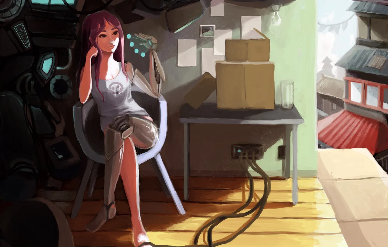 Photo wallpaper girl, room, robot, Future