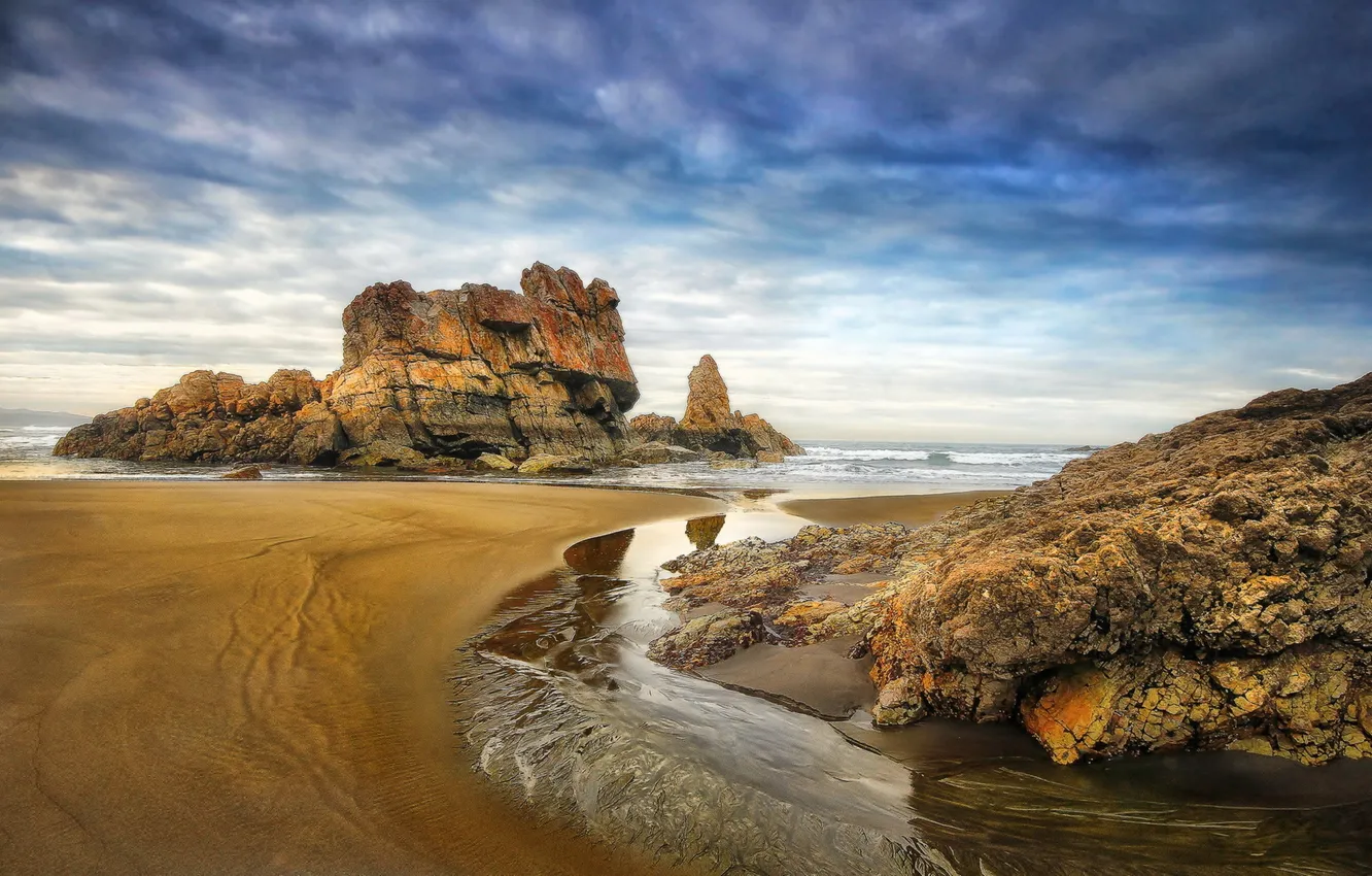 Photo wallpaper sea, landscape, rocks