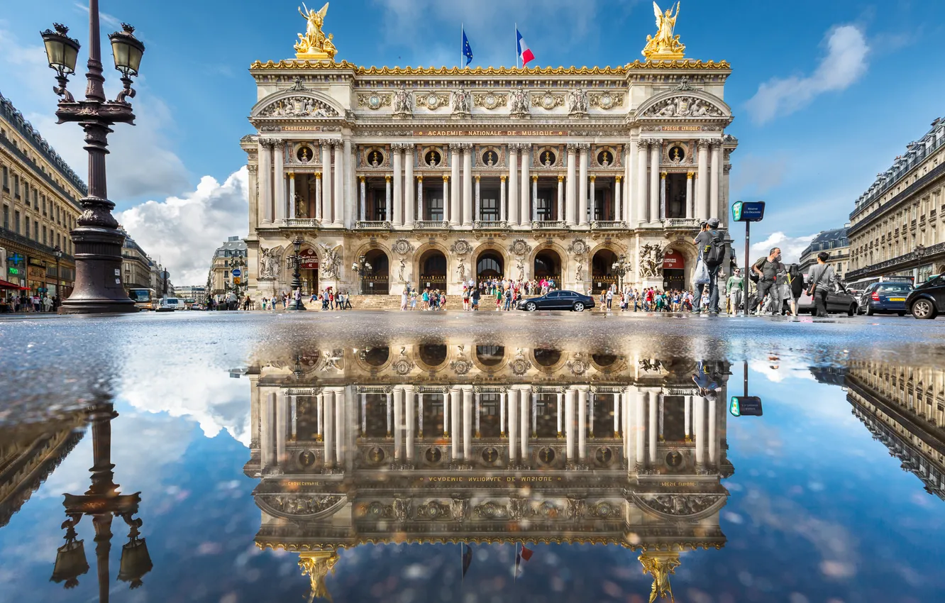 Photo wallpaper reflection, France, Paris, theatre, Opera