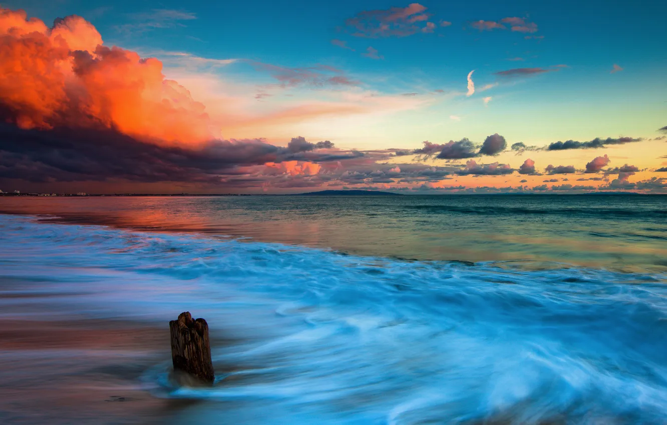 Photo wallpaper beach, the sky, clouds, sunset, the ocean, California
