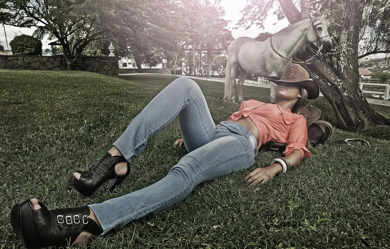 Photo wallpaper girl, horse, the situation, Kelly Amorim