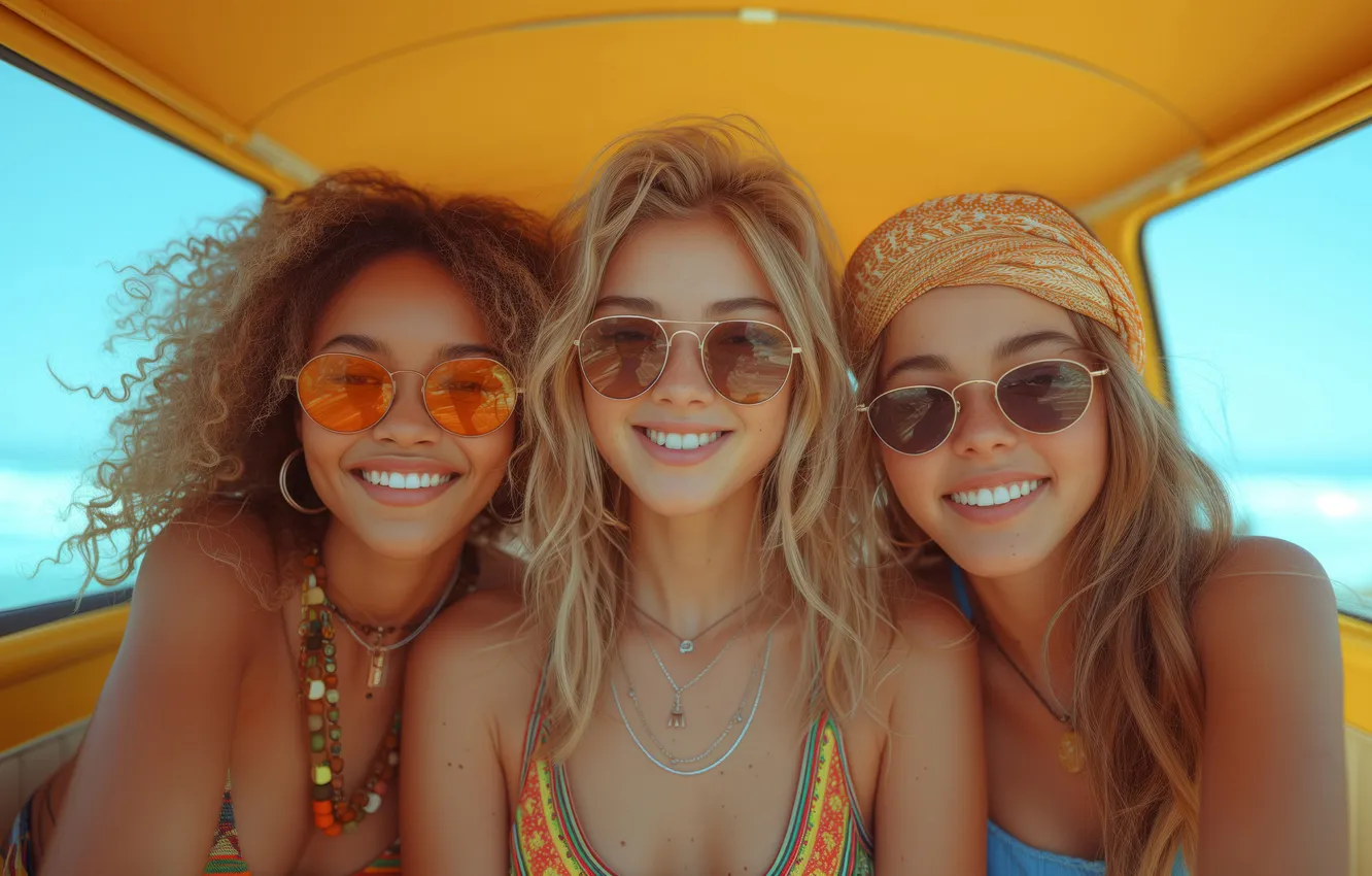 Photo wallpaper machine, summer, girl, face, smile, stay, portrait, positive