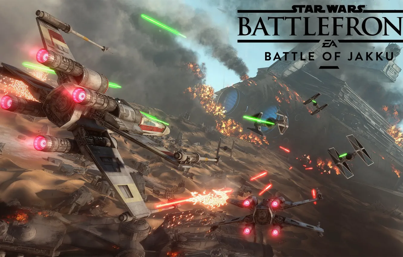 Photo wallpaper the game, Star Destroyer, Electronic Arts, DICE, X-wing, tie-fighter, Battle of Jakku, star wars battlefront