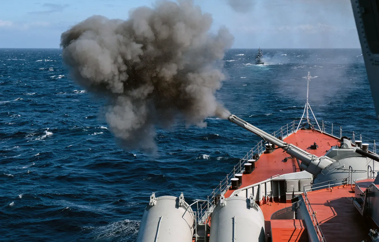 Photo wallpaper shooting, cruiser, artillery, Marshal Ustinov
