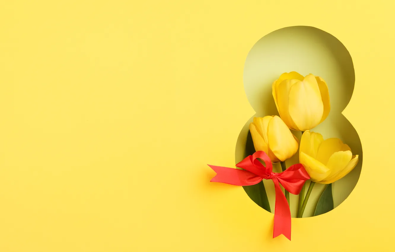 Photo wallpaper flowers, figures, tulips, March 8, yellow, flowers, tulips, spring