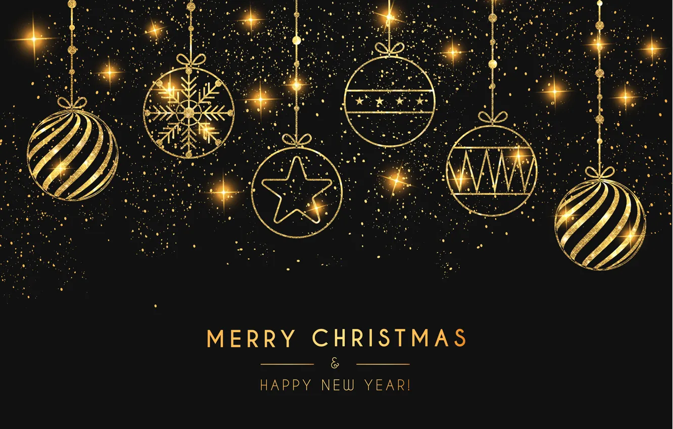 Photo wallpaper decoration, background, gold, new year, Christmas, golden, black background, Christmas