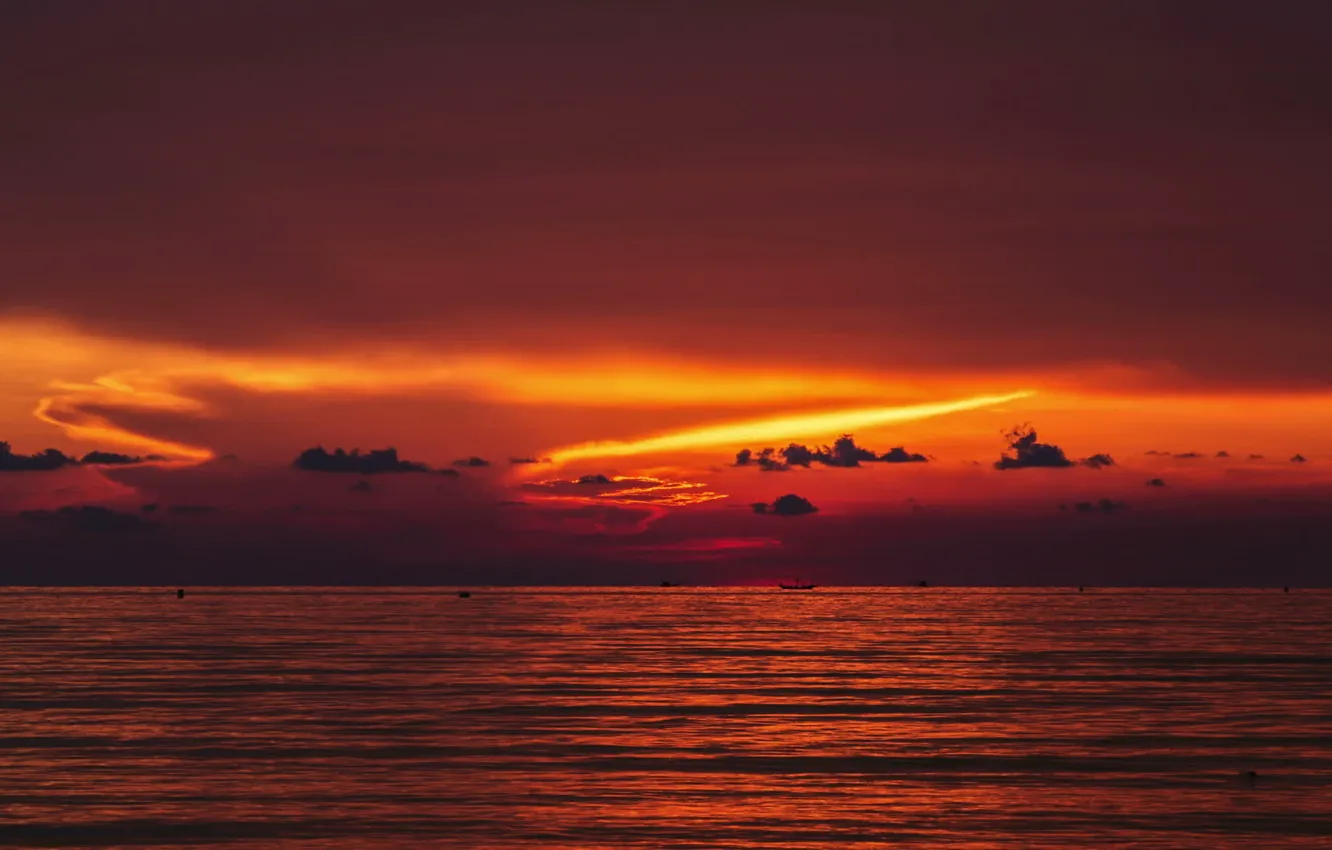 Photo wallpaper sea, landscape, sunset, night