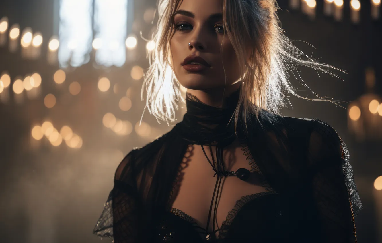 Photo wallpaper chest, look, girl, light, night, face, the city, lights