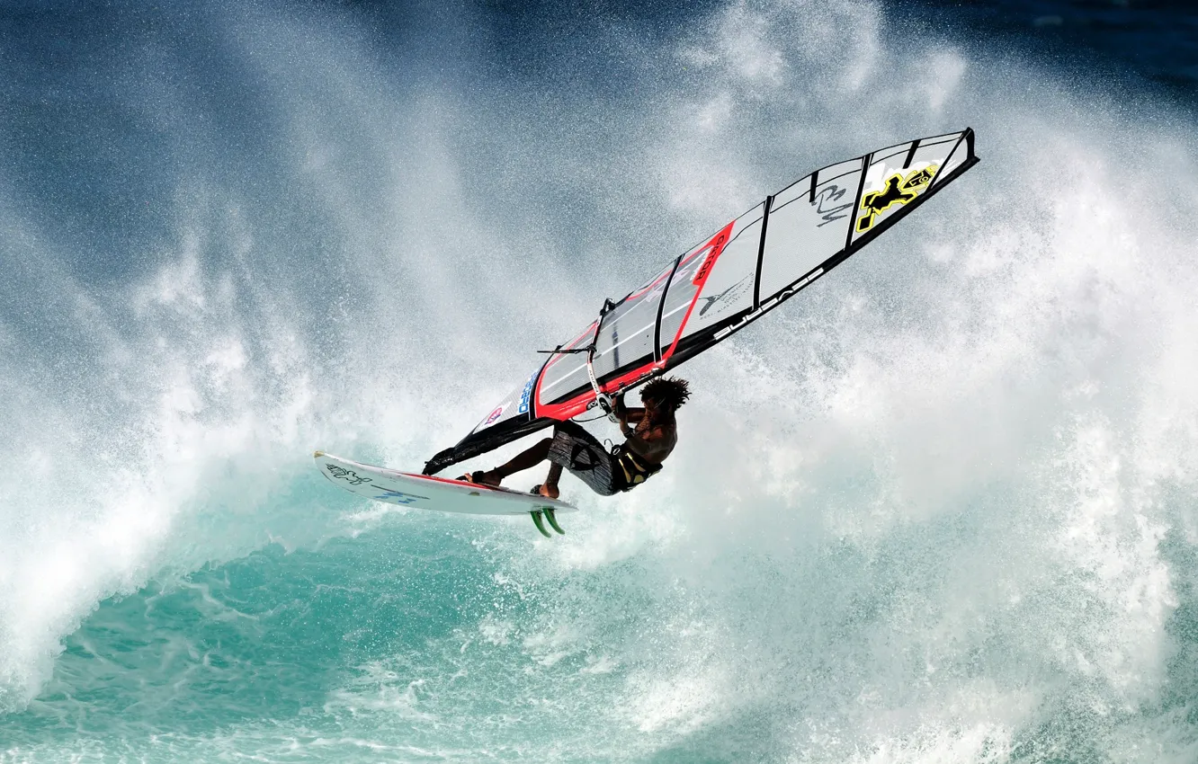 Photo wallpaper squirt, the ocean, sport, wave, Windsurfing, Windsurfing