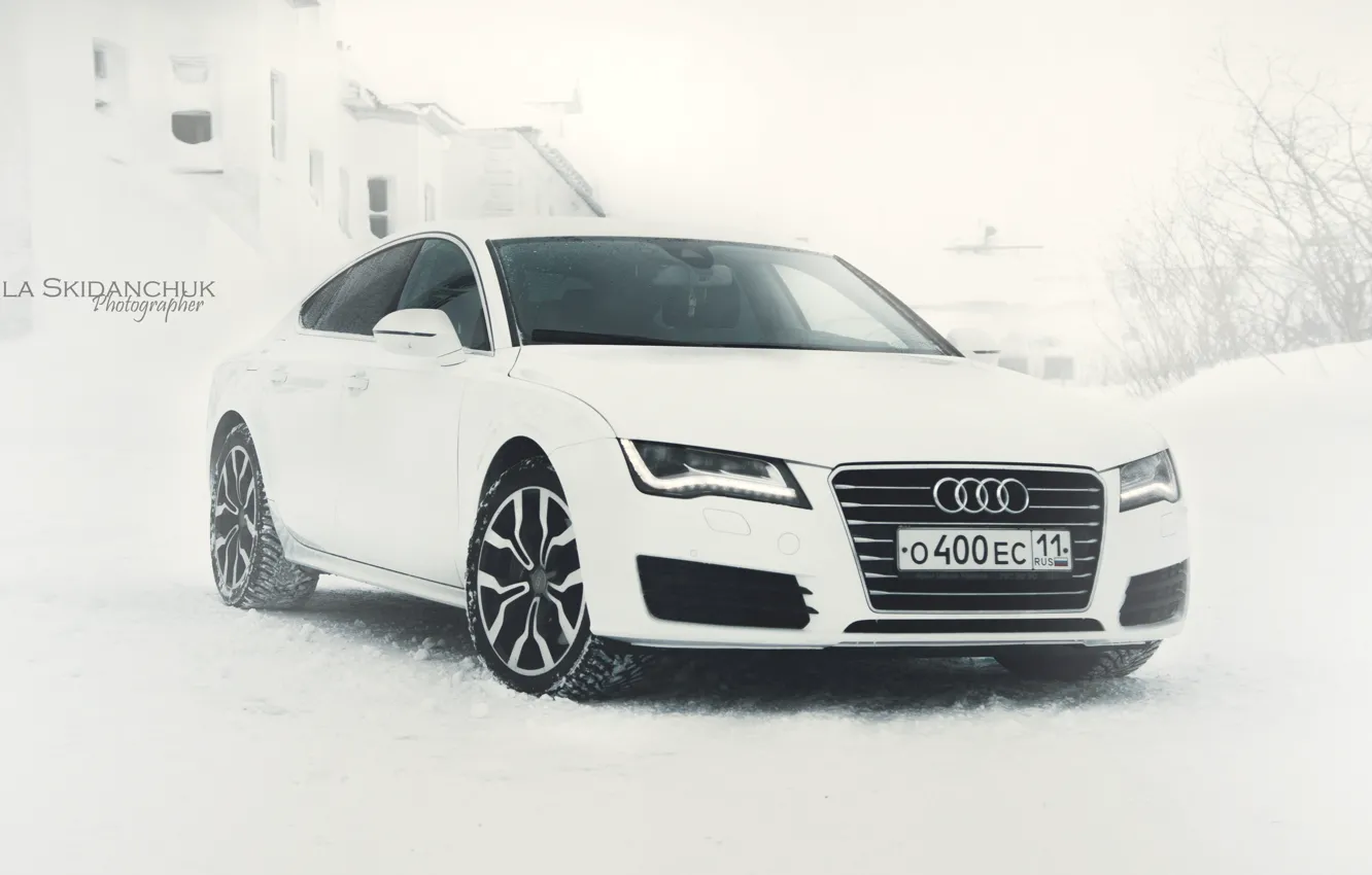 Photo wallpaper winter, machine, Audi, audi, white, audi a7, Audi A7, Audi white
