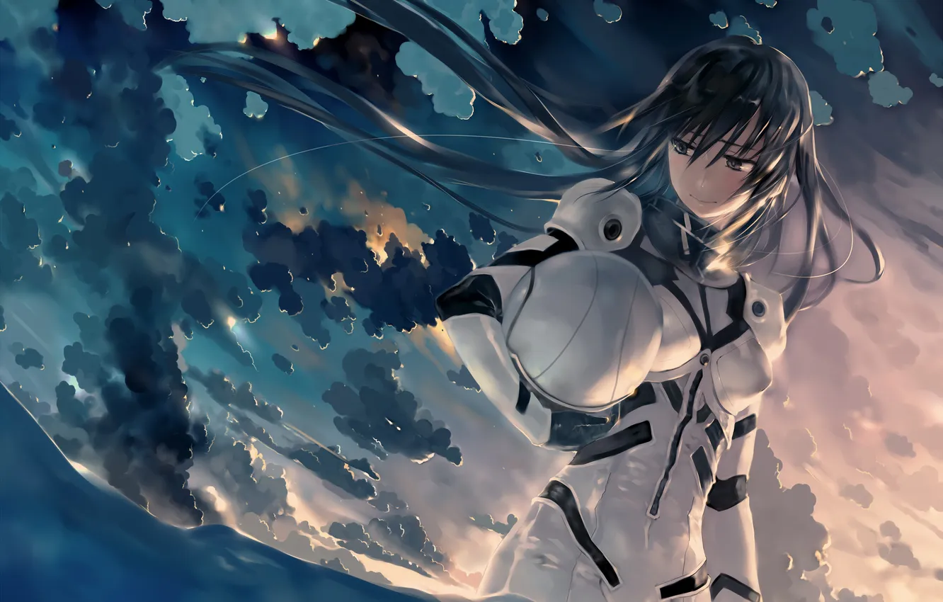 Photo wallpaper the sky, water, girl, clouds, smile, anime, the suit, art