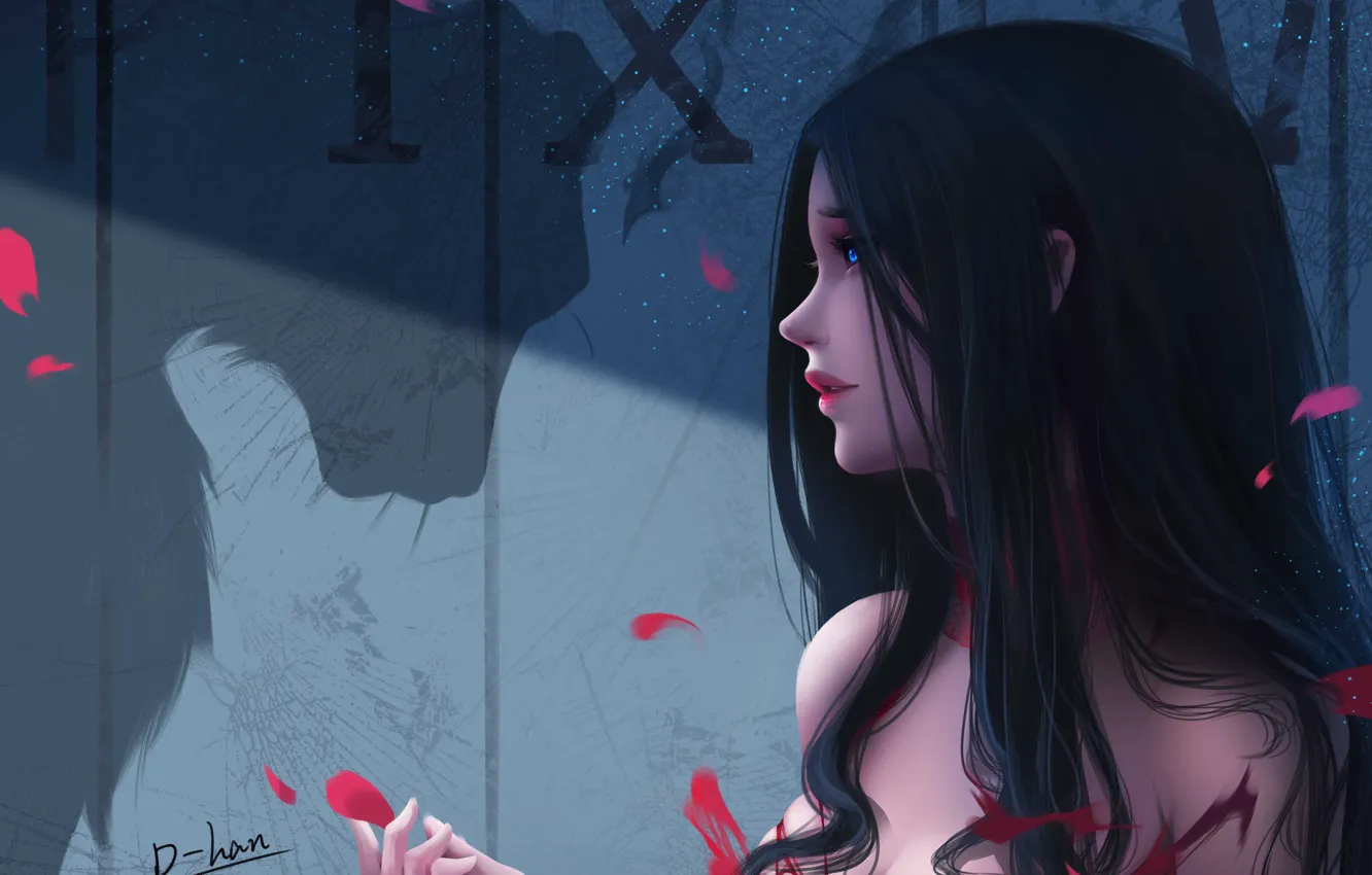 Photo wallpaper girl, fantasy, blue eyes, brunette, artist, digital art, artwork, fantasy art