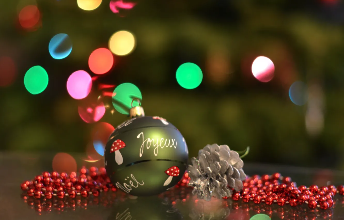 Photo wallpaper lights, toy, tree, ball, decoration