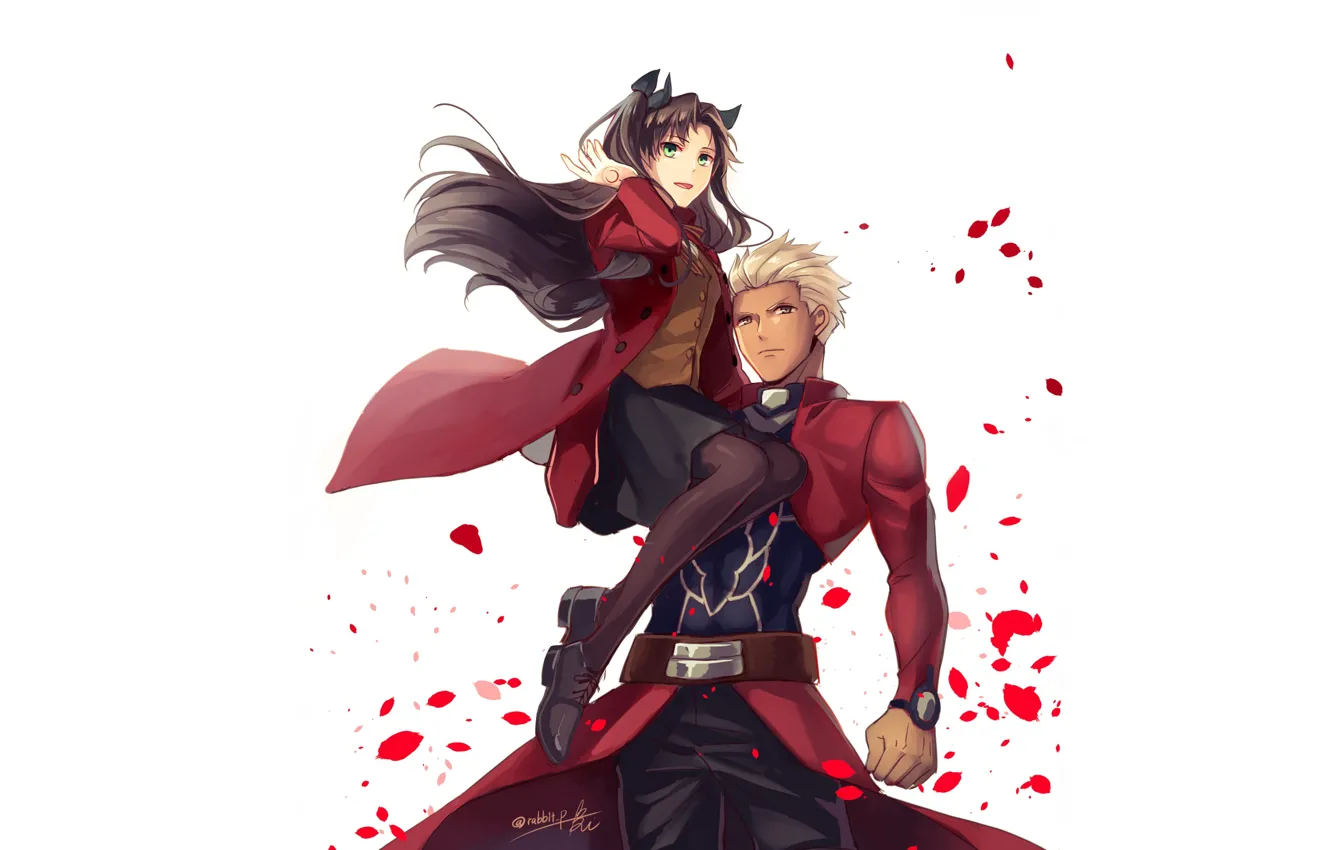 Photo wallpaper petals, two, Rin, Archer, Fate stay night, Fate / Stay Night