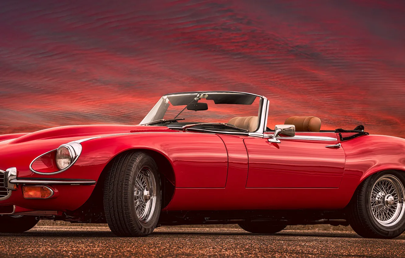 Photo wallpaper red, sports car, Jaguar E-Type, Jaguar XK-E
