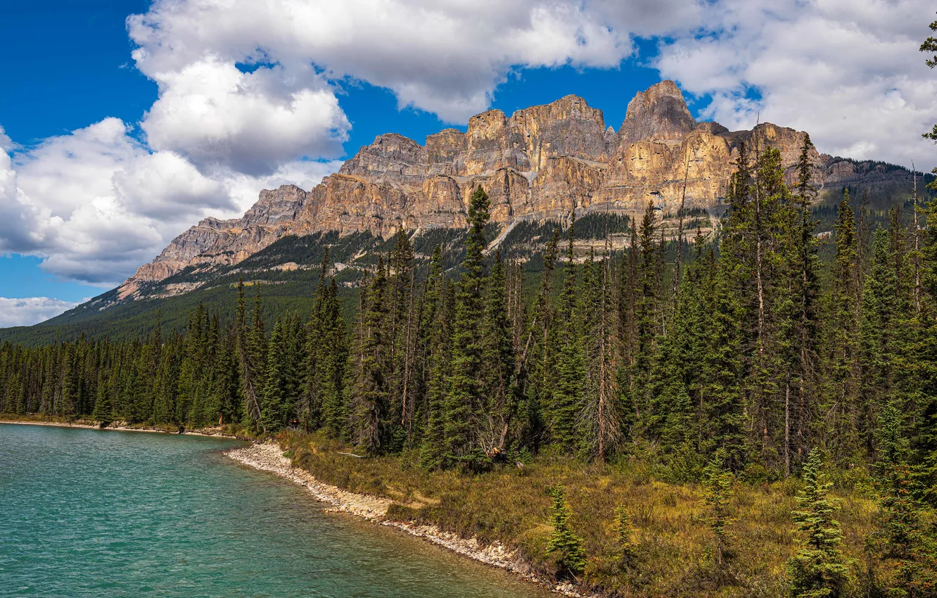 Photo wallpaper clouds, mountains, nature, lake, rocks, Canada, parks, Banff