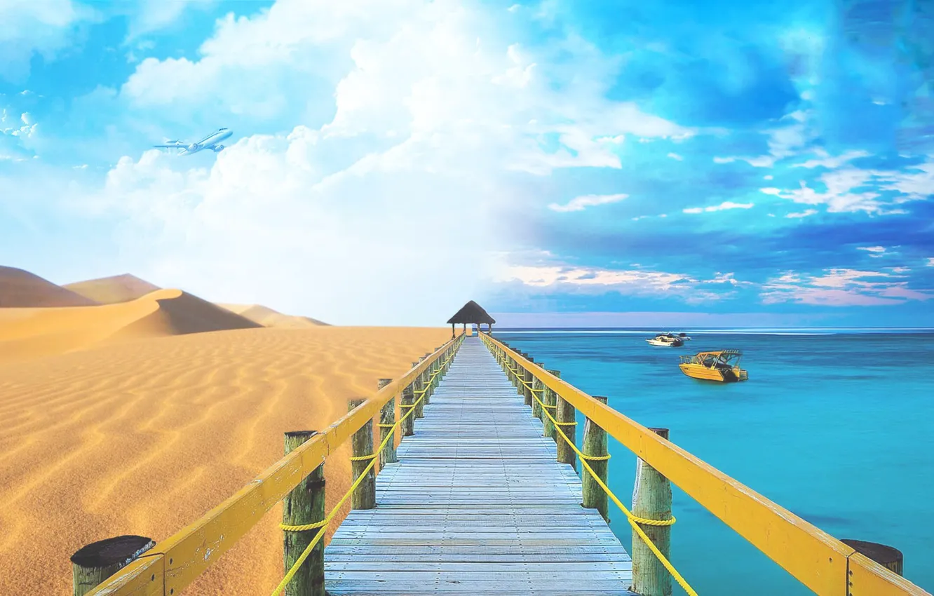 Photo wallpaper the ocean, collage, desert, pierce