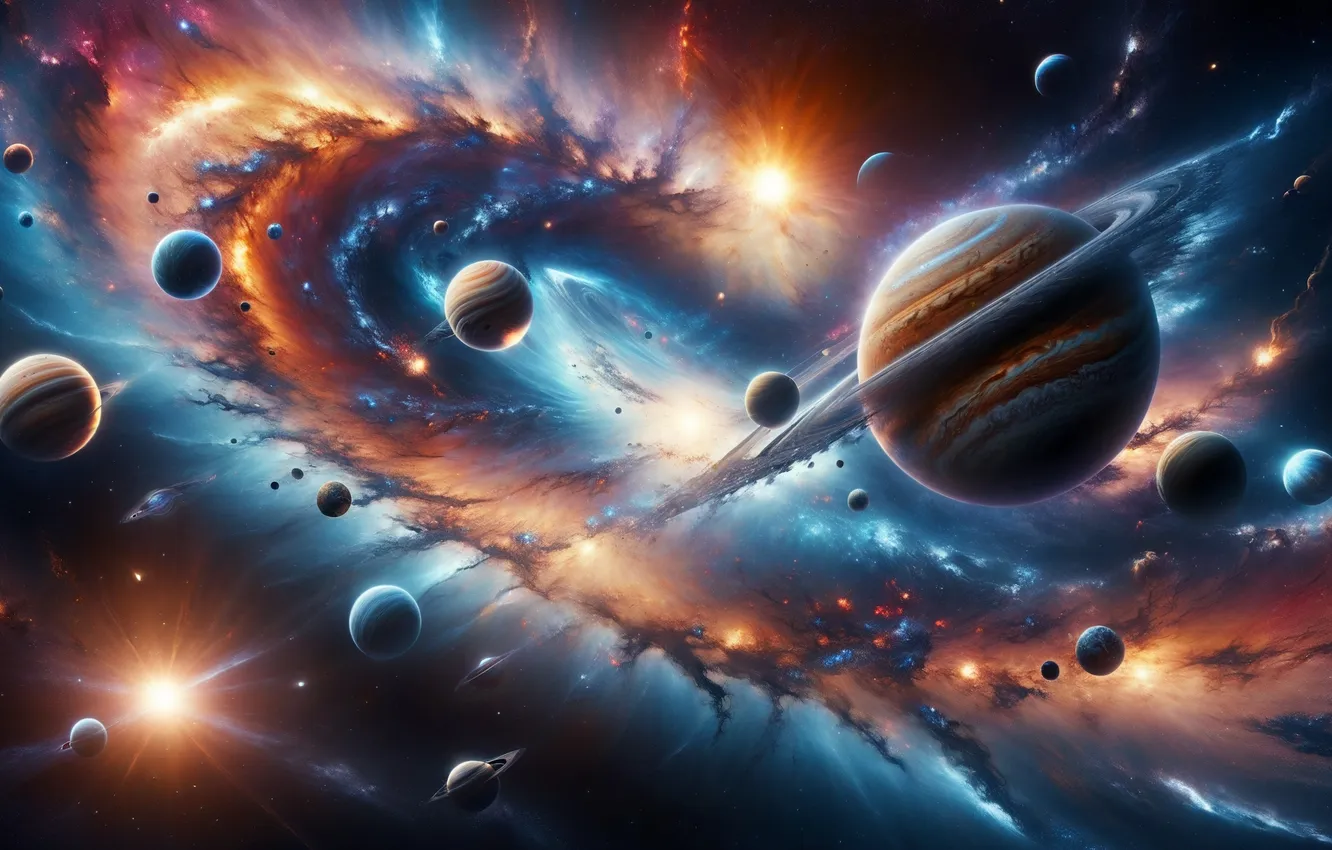 Photo wallpaper space, planet, art, galaxy, neural network