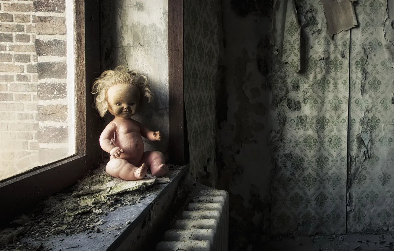 Photo wallpaper room, doll, window, naturalism