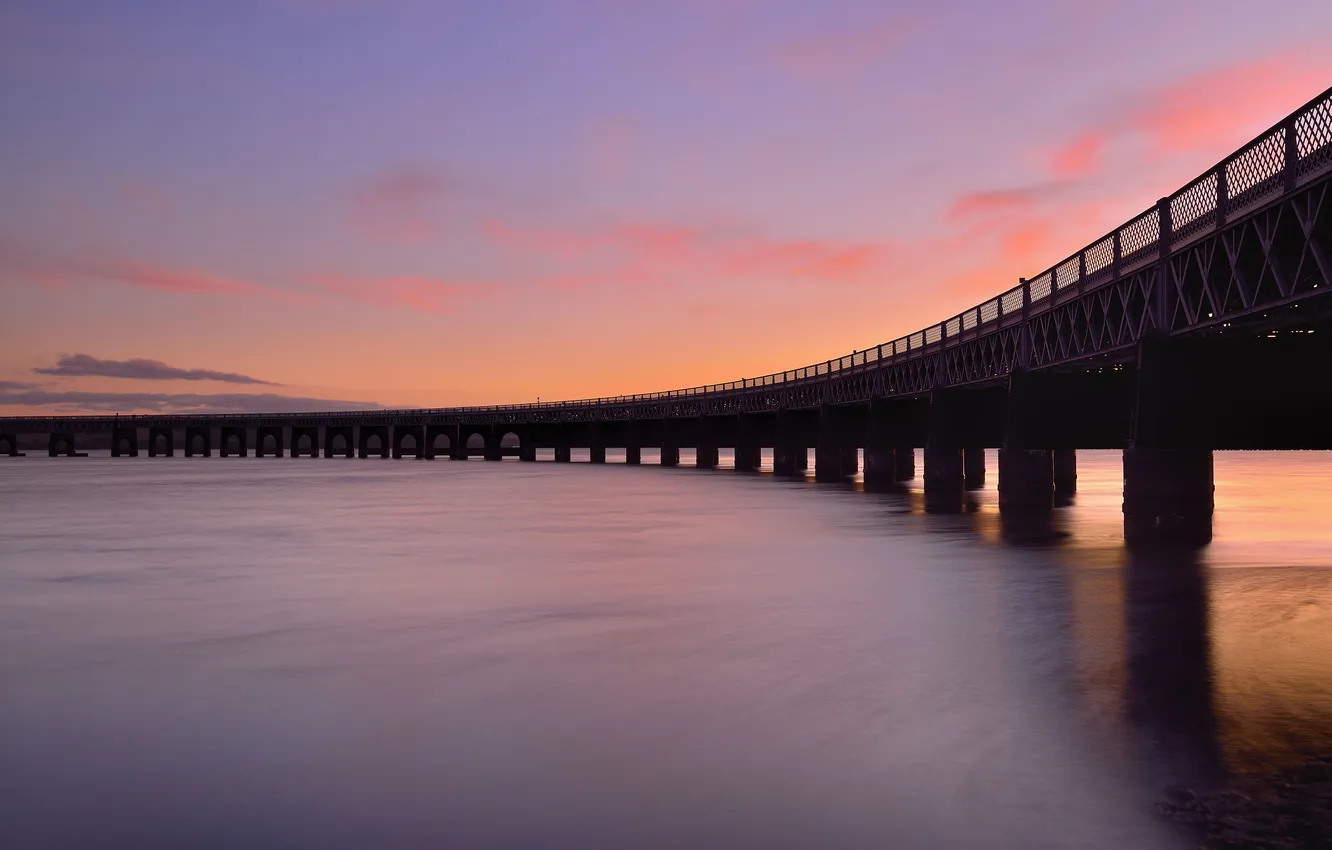 Photo wallpaper landscape, sunset, bridge