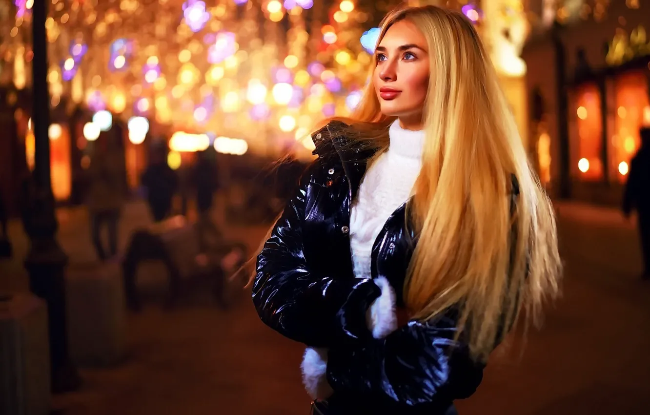 Photo wallpaper girl, evening, street, blonde, portrait