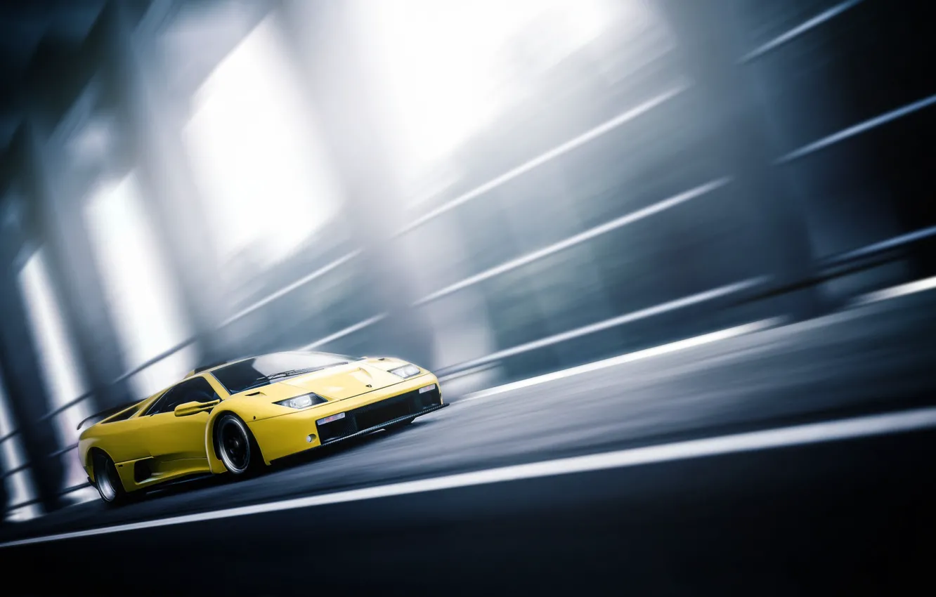 Photo wallpaper Auto, Yellow, Lamborghini, Machine, Speed, Movement, Car, Car