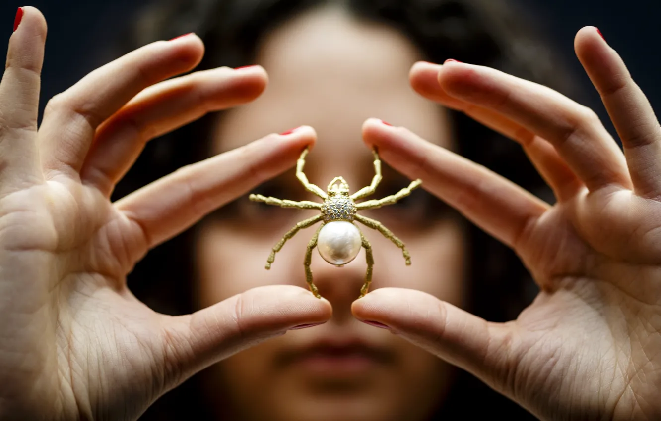 Photo wallpaper art, Spider, fingers, jewelry