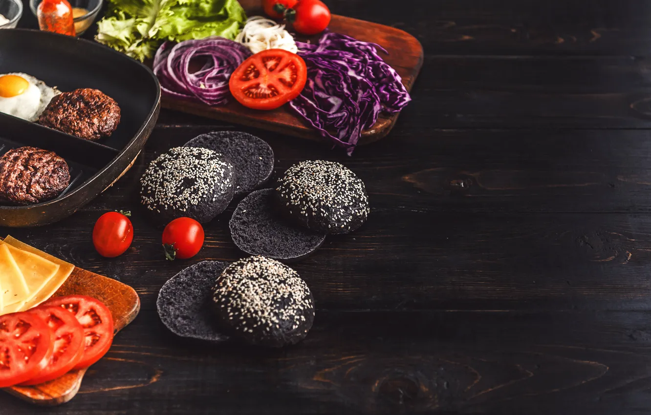 Photo wallpaper greens, cheese, meat, vegetables, sauce, hamburger, Patty, sandwich