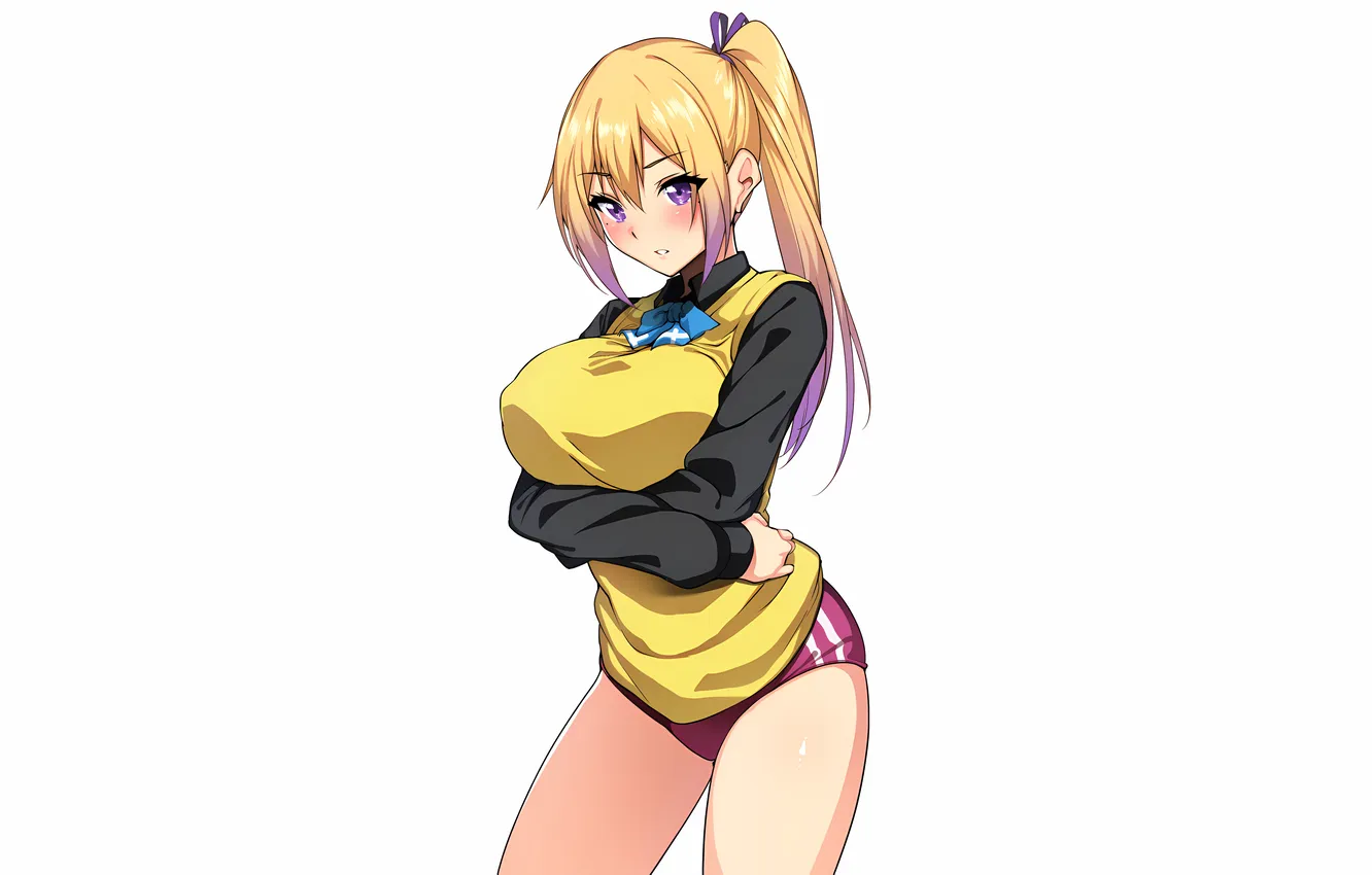 Photo wallpaper girl, sexy, shorts, long hair, boobs, sexy girl, anime, beautiful