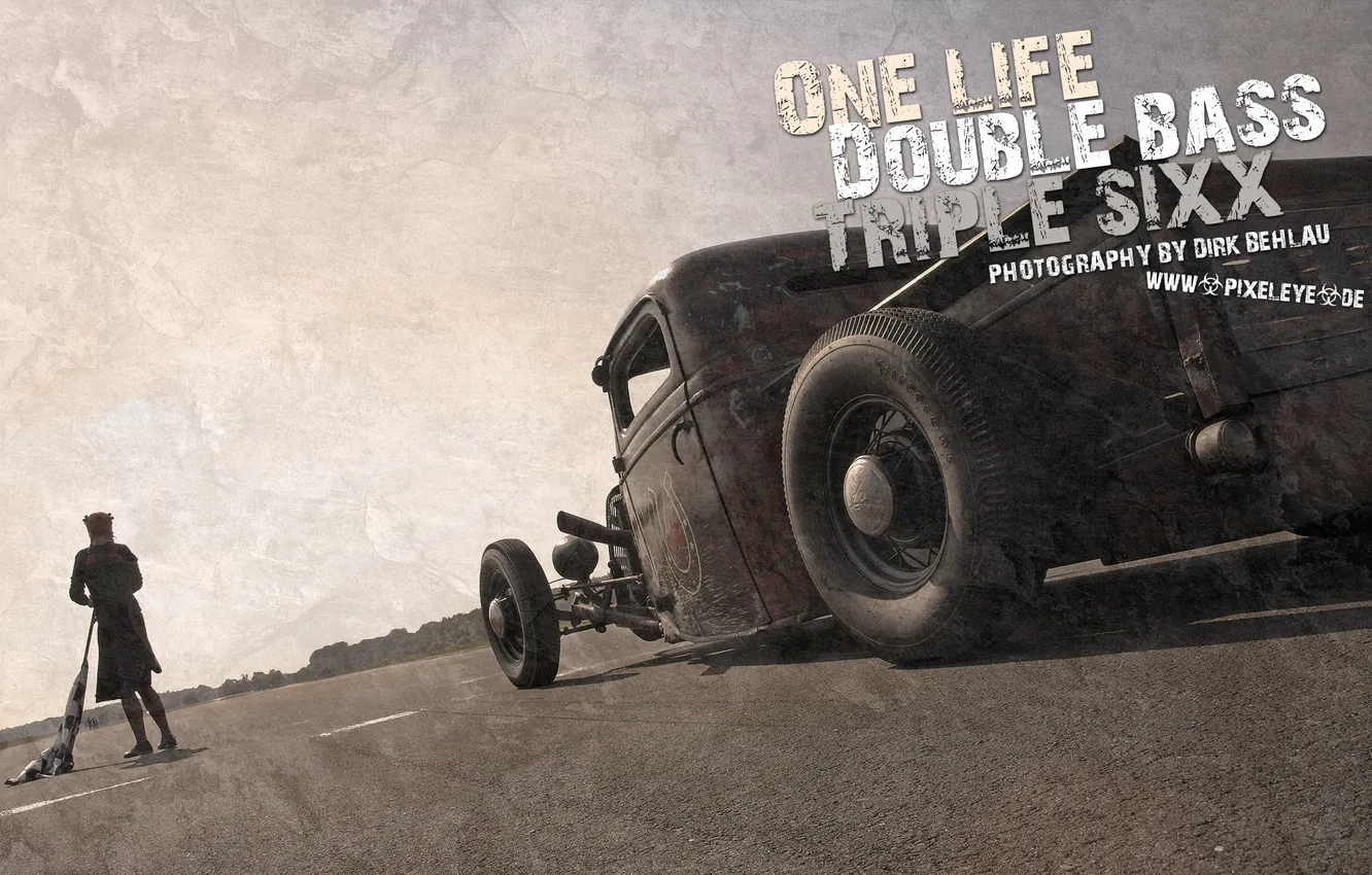 Photo wallpaper road, car, machine, old, Hot Rod