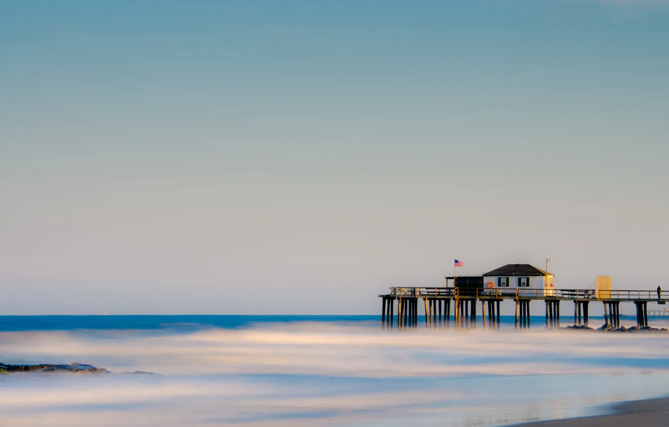 Photo wallpaper sea, the sky, landscape, bridge