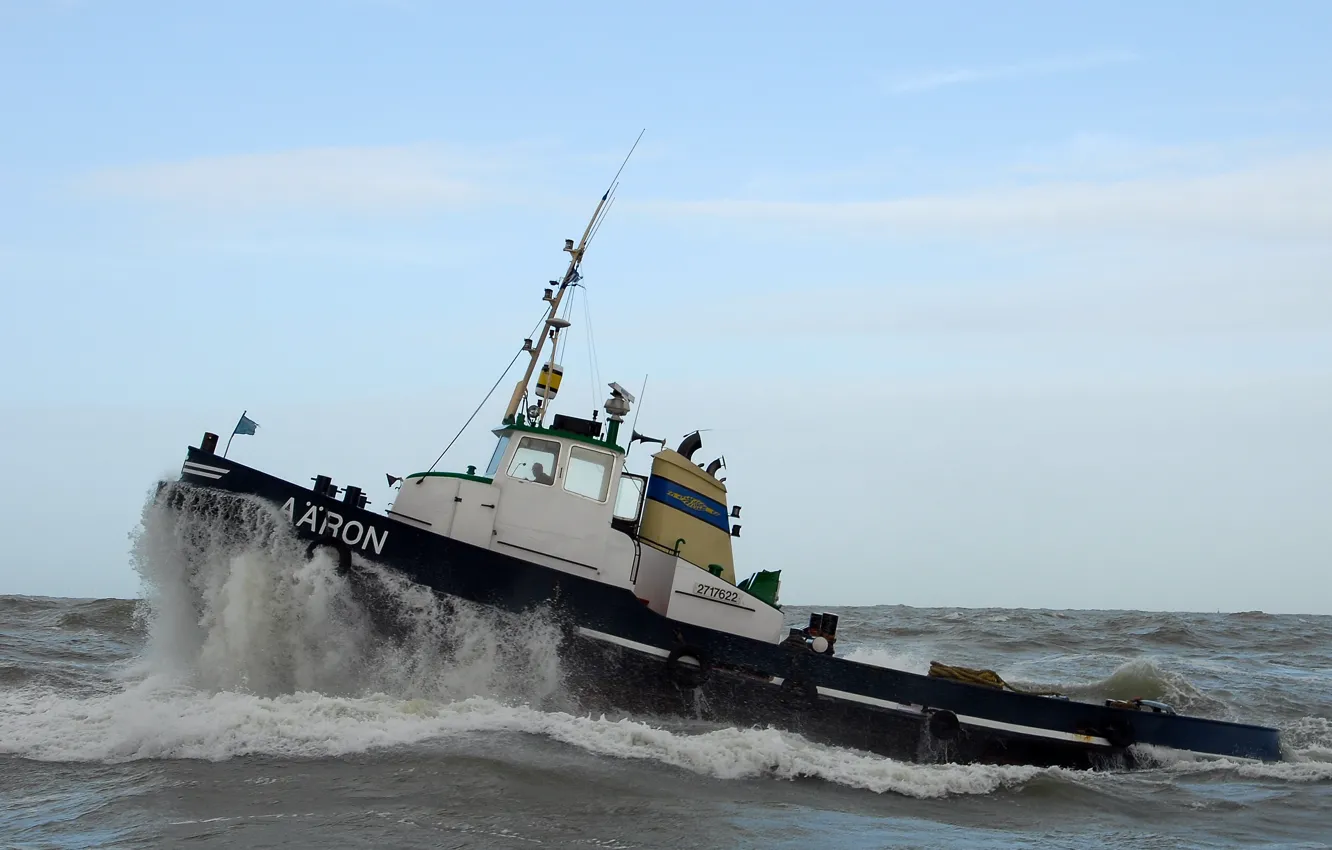 Photo wallpaper sea, tug, storm