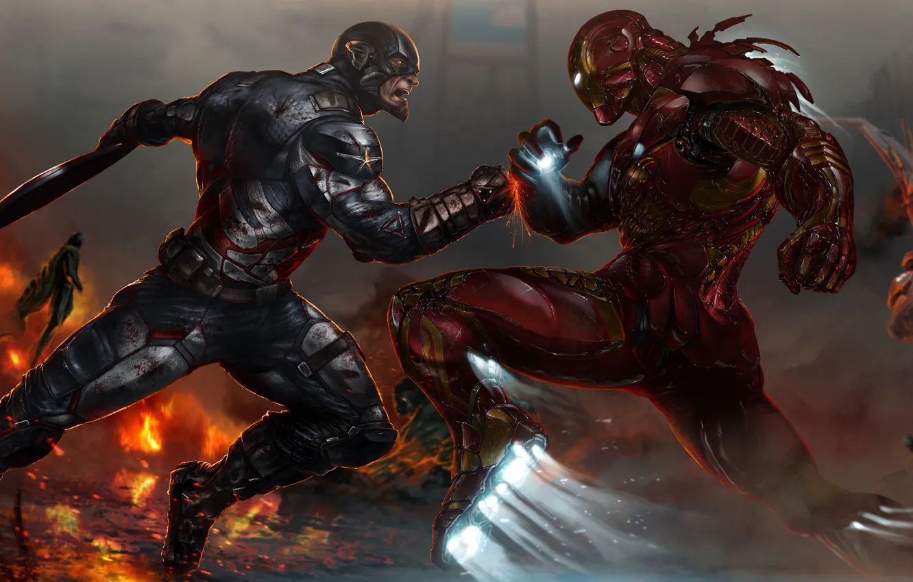 Photo wallpaper Iron Man, Marvel, Captain America, Marvel Comics, Tony Stark, Steven Rogers, Civil War, The first …