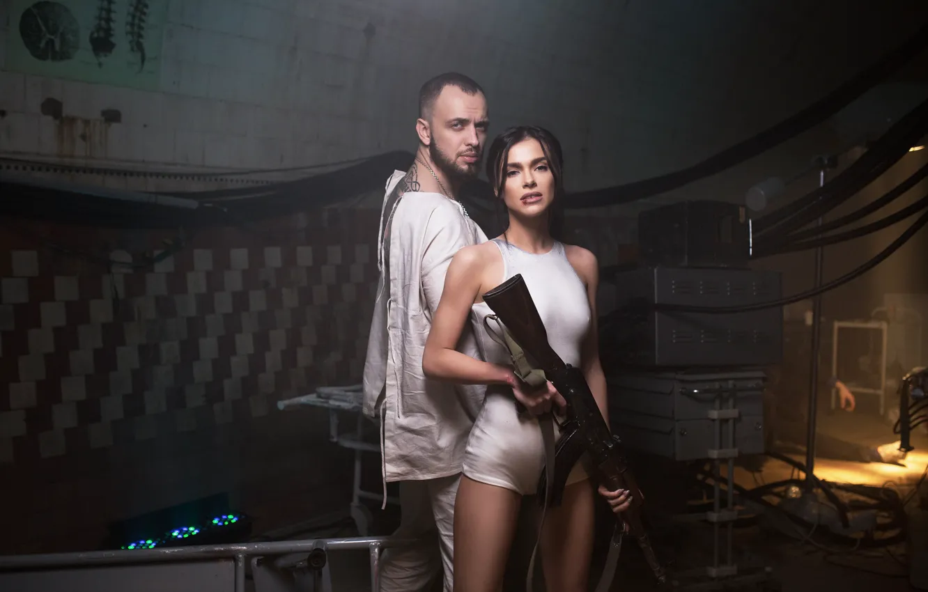 Photo wallpaper girl, machine, guy, defender, clip, Elena Temnikova, ST, Alexander Stepanov