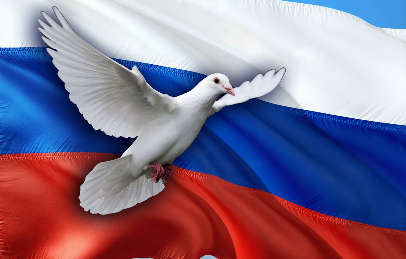 Photo wallpaper freedom, the world, flag, pigeons, Russia, Peacemaker, Russian peacekeepers, The Dove of Peace