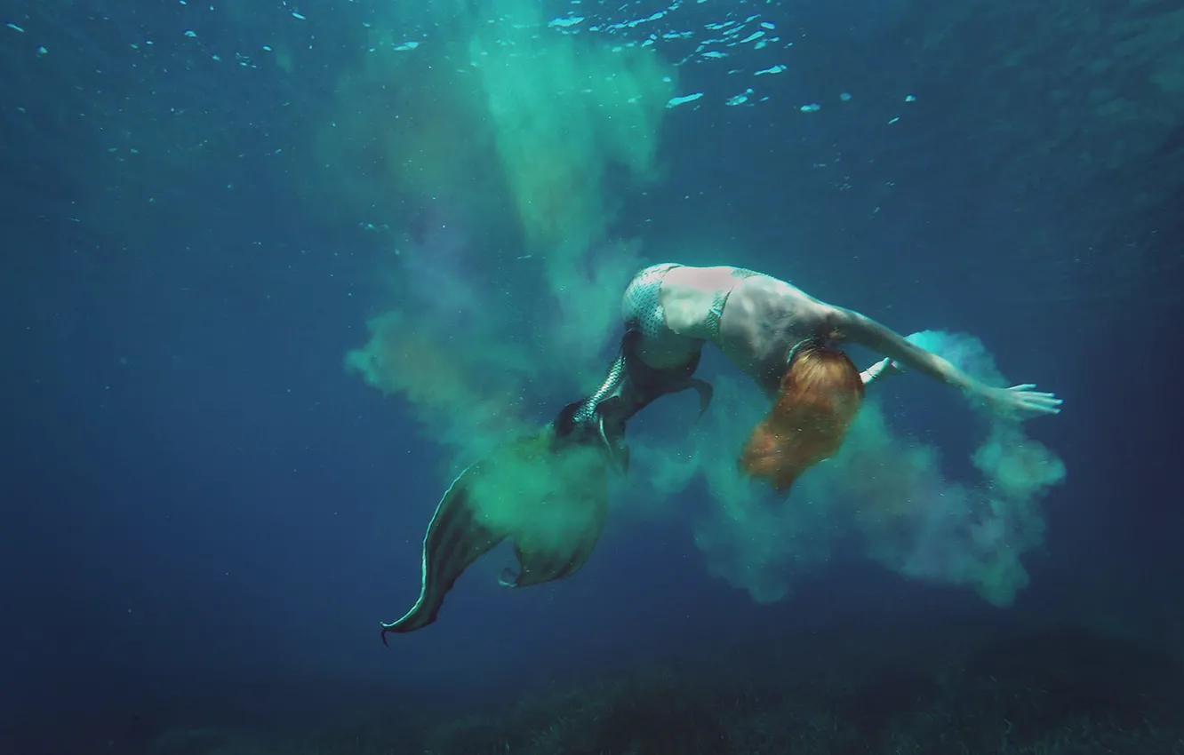 Photo wallpaper sea, girl, mermaid, costume, tail, extreme, photoshoot, the little mermaid